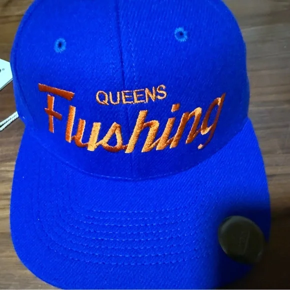 Hood Flushing Queens Snapback in Royal/Orange Merino Wool Twill Hat Cap NY Mets